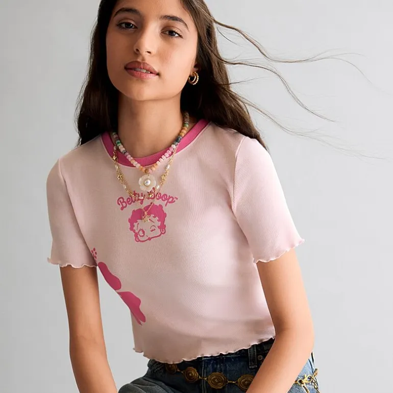 Grayson Threads, The Label Womens Juniors Crew Neck Short Sleeve Fitted Betty Boop Graphic T-Shirt
