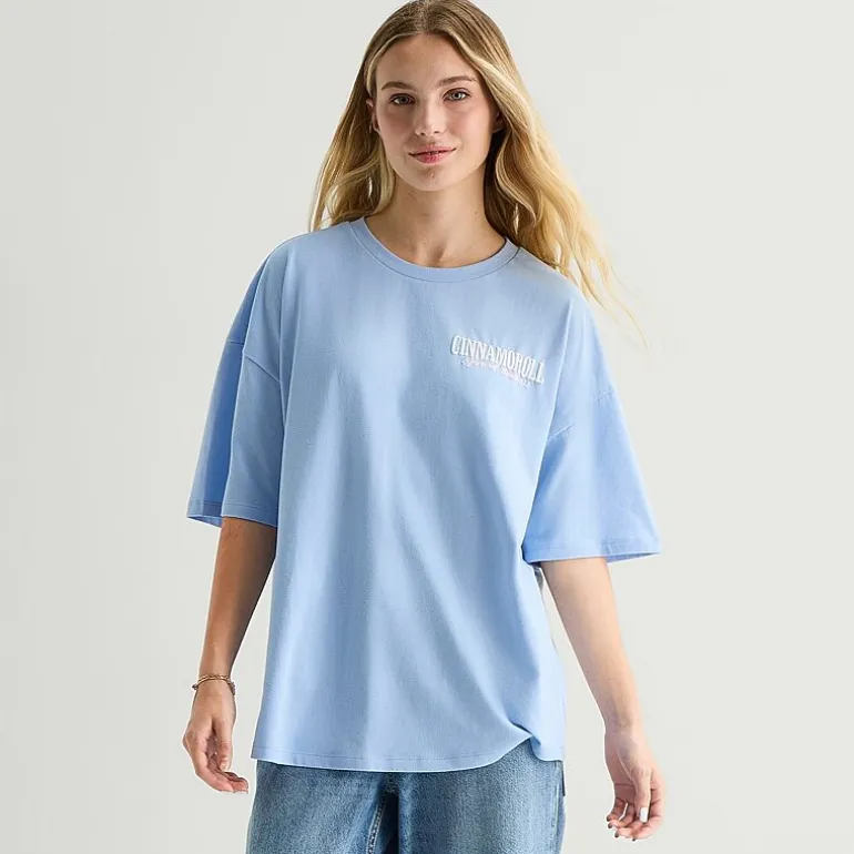 Grayson Threads, The Label Womens Juniors Crew Neck Short Sleeve Oversized Cinnamoroll Graphic T-Shirt