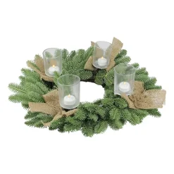 Green and Brown Pine Artificial Christmas Wreath with Candle Holder - 21-Inch Unlit