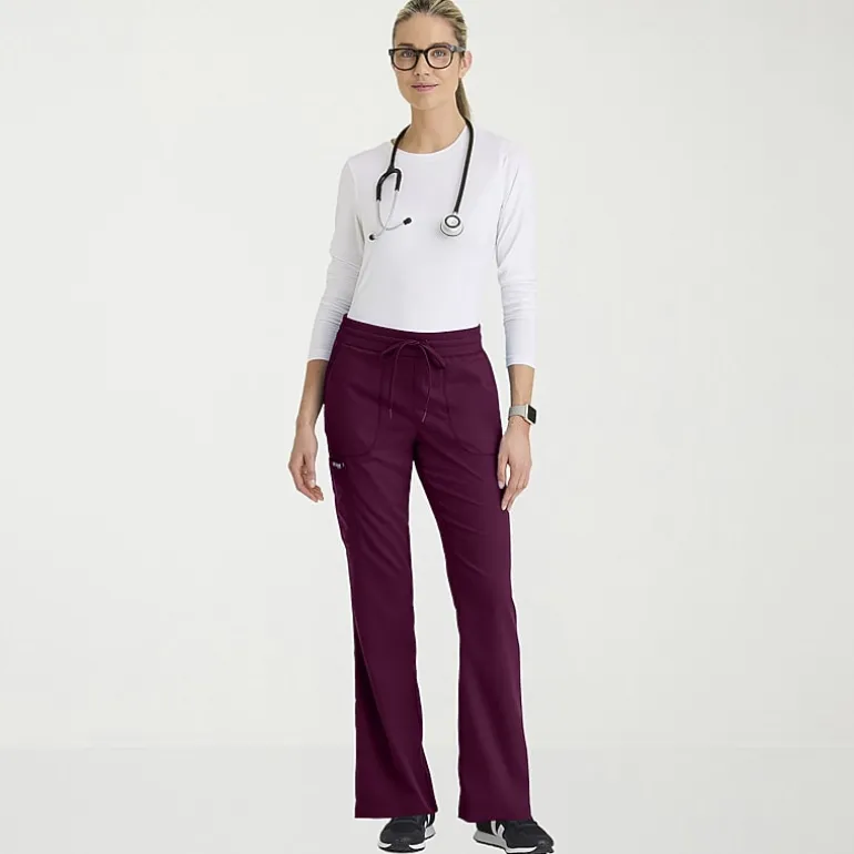 Grey's Anatomy™ by Barco Classic Grp735 Erin 5-Pocket Mid-Rise Fit & Flare Leg Womens Petite Stretch Fabric Moisture Wicking Scrub Pant
