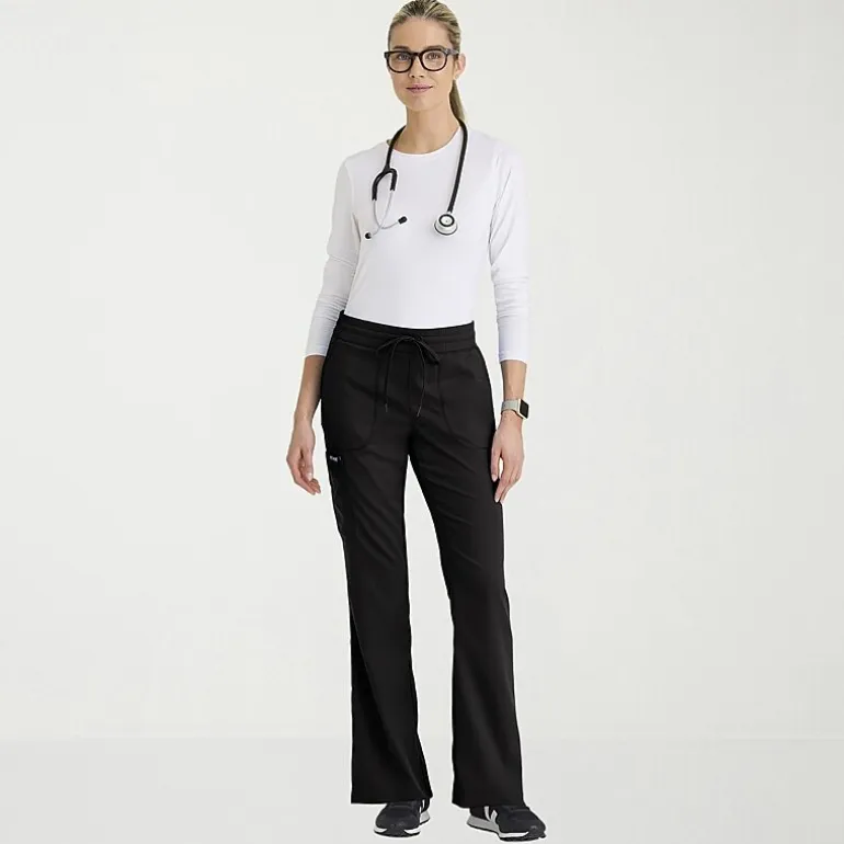 Grey's Anatomy™ by Barco Classic Grp735 Erin 5-Pocket Mid-Rise Fit & Flare Leg Womens Petite Stretch Fabric Moisture Wicking Scrub Pant
