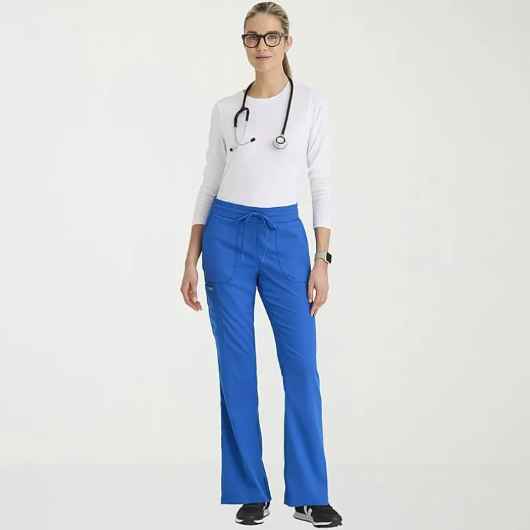 Grey's Anatomy™ by Barco Classic Grp735 Erin 5-Pocket Mid-Rise Fit & Flare Leg Womens Petite Stretch Fabric Moisture Wicking Scrub Pant
