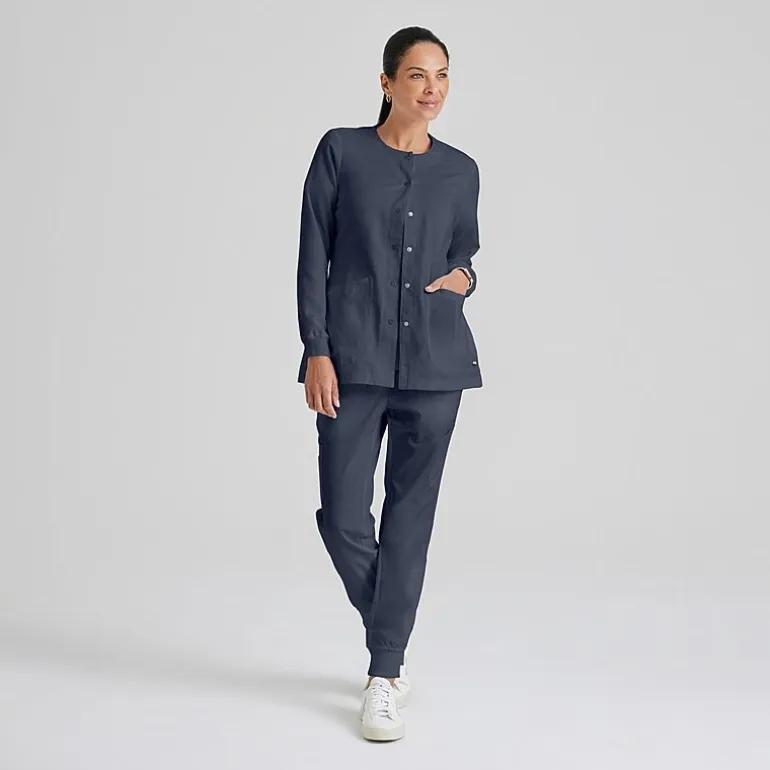 Grey's Anatomy™ by Barco Classic 4450 Jamie 4-Pocket Crewneck Snap-Front Womens Tag Free Scrub Jackets