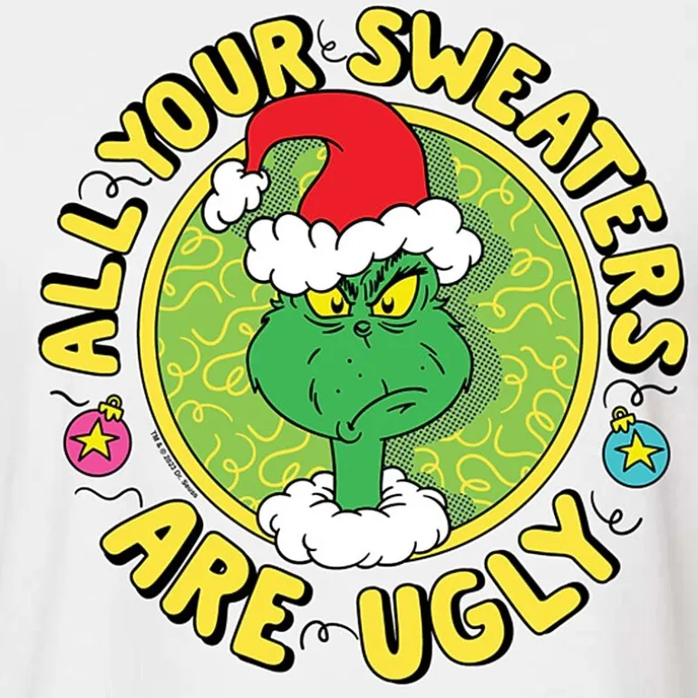 Grinch Ugly Cropped Womens Juniors Crew Neck Short Sleeve Regular Fit Dr. Seuss Graphic T-Shirt