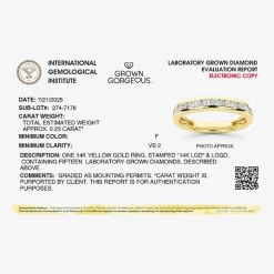 Grown Gorgeous (F,Vs2) Womens 1/4 CT. T.W. Lab Grown White Diamond 14K Gold or Platinum Wedding Band