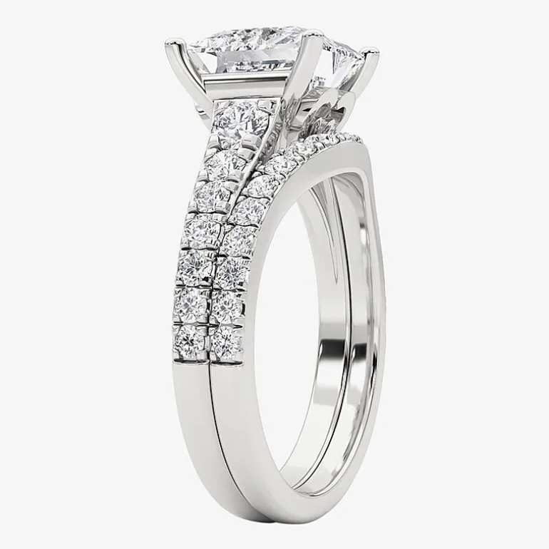 Grown Gorgeous (F, Vs2) Womens 3 5/8 Ct. T.W. Lab Grown White Diamond 14K Gold or Platinum Princess-cut Side Stone Bridal Set