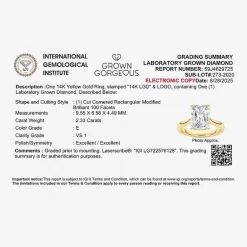 Grown Gorgeous (F, Vs2) Womens 2 1/4 CT. T.W. Lab Grown White Diamond 14K Gold or Platinum Radiant-cut Solitaire Engagement Ring