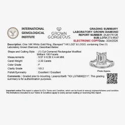 Grown Gorgeous (F, Vs2) Womens 2 1/4 CT. T.W. Lab Grown White Diamond 14K Gold or Platinum Radiant-cut Solitaire Engagement Ring