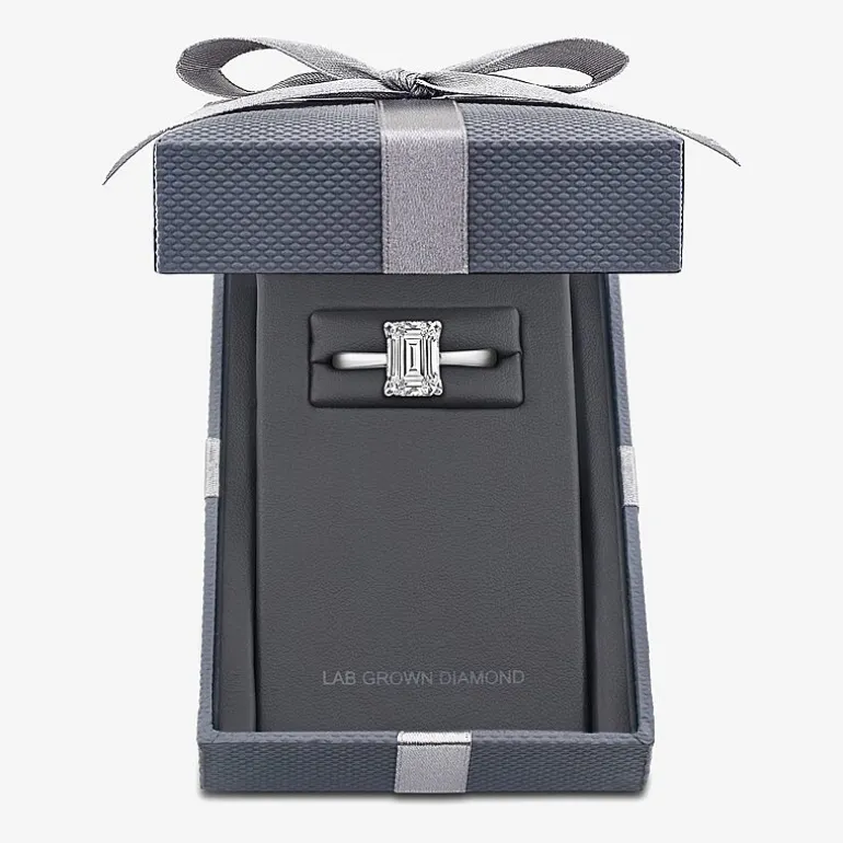 Grown Gorgeous (F, Vs2) Womens 2 1/4 CT. T.W. Lab Grown White Diamond 14K Gold or Platinum Emerald-cut Solitaire Engagement Ring