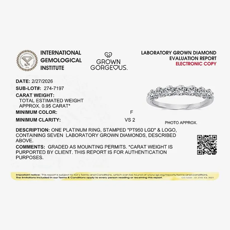 Grown Gorgeous (F,Vs2) Womens 1 CT. T.W. Lab Grown White Diamond 14K Gold or Platinum Wedding Band