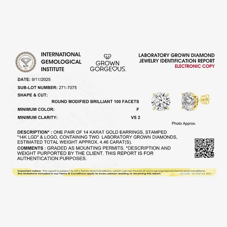 Grown Gorgeous (Vs2,F) 4 1/2 CT. T.W. Lab-Grown Diamond 14K Gold or Platinum 6.7mm Round Stud Earrings