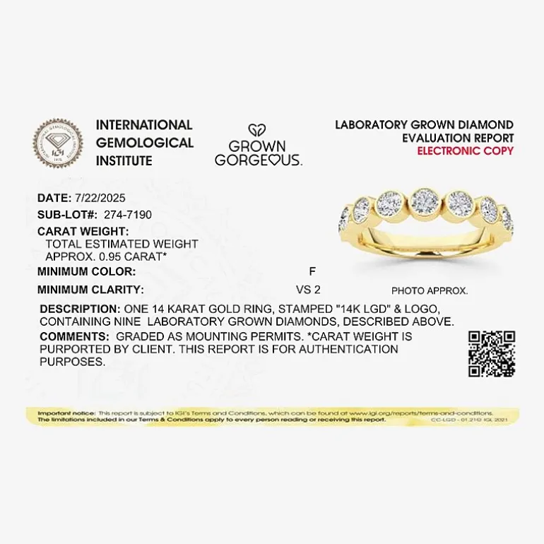 Grown Gorgeous Womens 2.5MM 1 CT. T.W. Lab Grown White Diamond 14K Gold or Platinum Anniversary Wedding Band