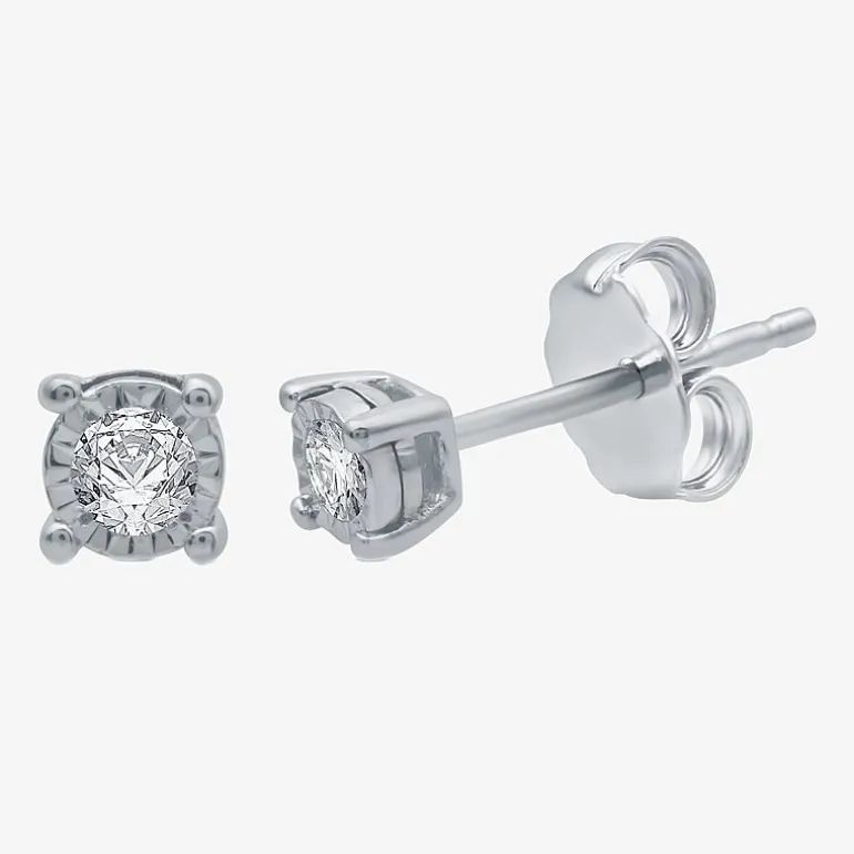 (G / SI1-SI2) Ever Star 1/10 CT. T.W. Lab Grown White Diamond Sterling Silver or 14K Gold over Silver 4.9mm Stud Earrings