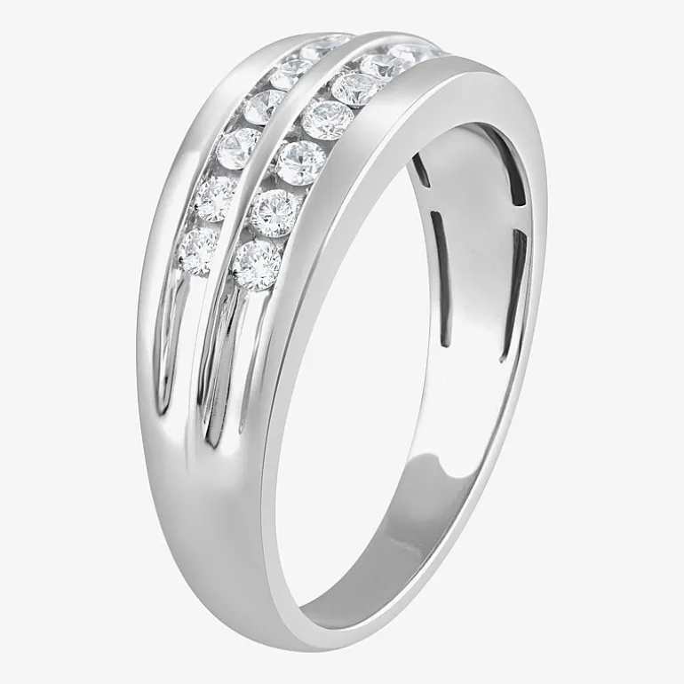 (G / Si1-Si2) Mens 1/2 CT. T.W. Lab Grown White Diamond Sterling Silver Anniversary Wedding Band