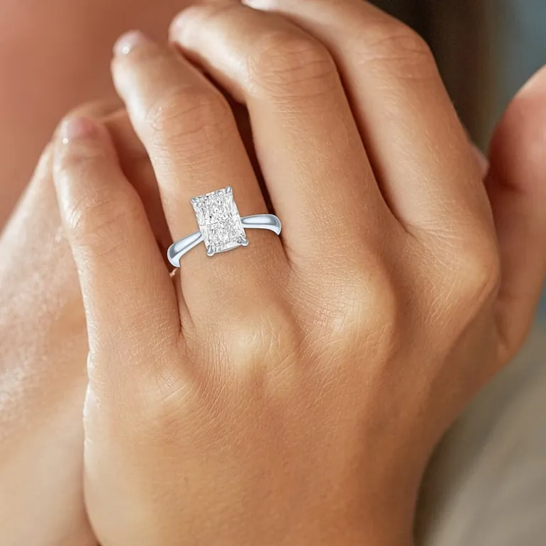 (G / Si1-Si2) Womens 3 CT. T.W. Lab Grown White Diamond Sterling Silver Rectangular Engagement Ring