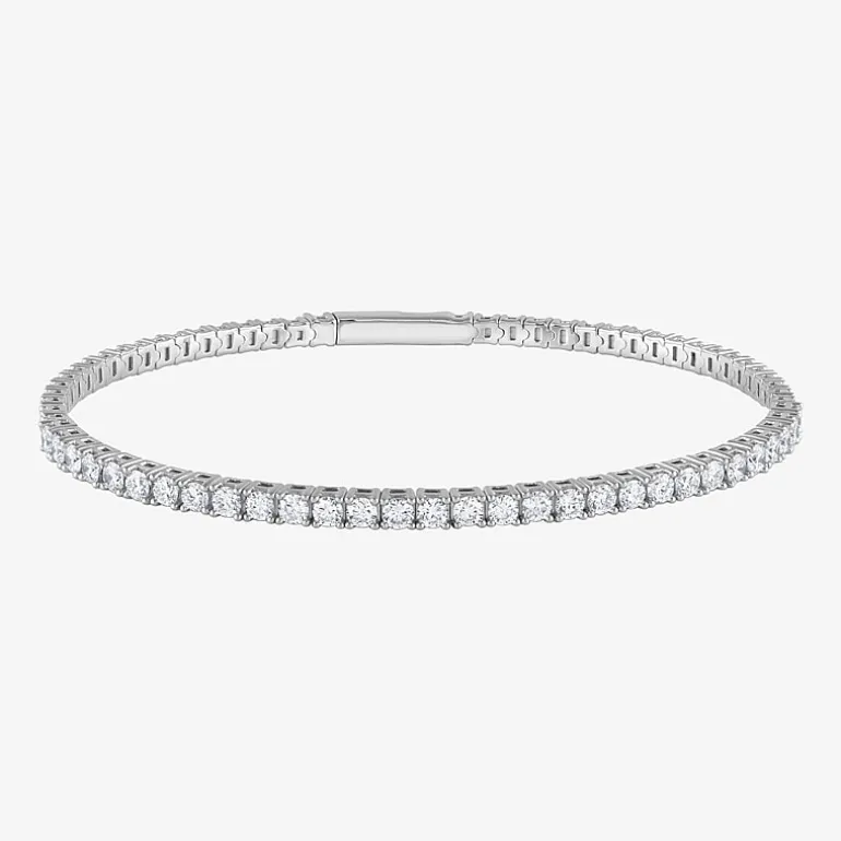 (G / Si1-Si2) Womens 2 CT. T.W. Lab Grown White Diamond Sterling Silver Bangle Bracelet