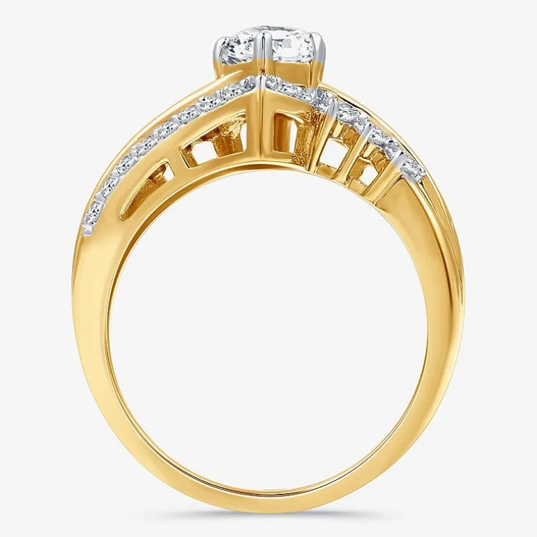 (G, Si1-Si2) Womens 2 CT. T.W. Lab Grown White Diamond 10K Gold Marquise Side Stone Cocktail Ring