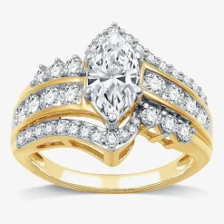(G, Si1-Si2) Womens 2 CT. T.W. Lab Grown White Diamond 10K Gold Marquise Side Stone Cocktail Ring