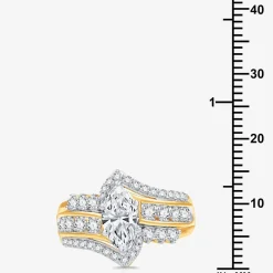 (G, Si1-Si2) Womens 2 CT. T.W. Lab Grown White Diamond 10K Gold Marquise Side Stone Cocktail Ring