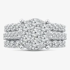(G / Si1-Si2) Womens 4 CT. T.W. Lab Grown White Diamond 10K Gold Round Side Stone Halo Bridal Set