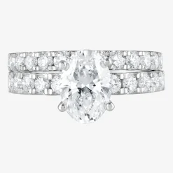 (G / Si1-Si2) Womens 4 CT. T.W. Lab Grown White Diamond Sterling Silver Oval Side Stone Bridal Set