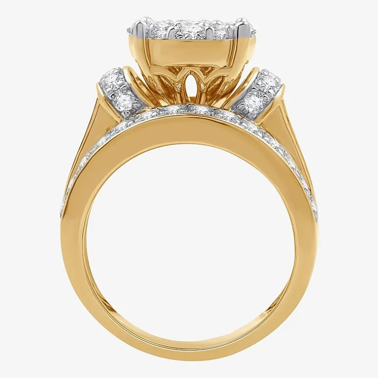 (G / Si1-Si2) Womens 3 CT. T.W. Lab Grown White Diamond 10K Gold Round Side Stone Engagement Ring