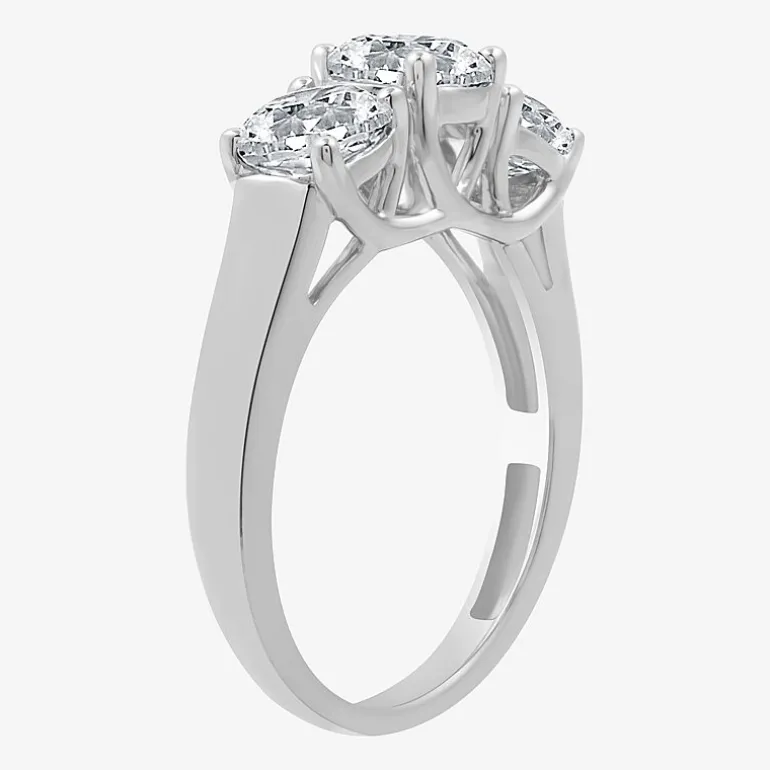 (G / SI1-SI2) Womens 2 1/4 CT. T.W. Lab Grown White Diamond 10K Gold Round 3-Stone Engagement Ring