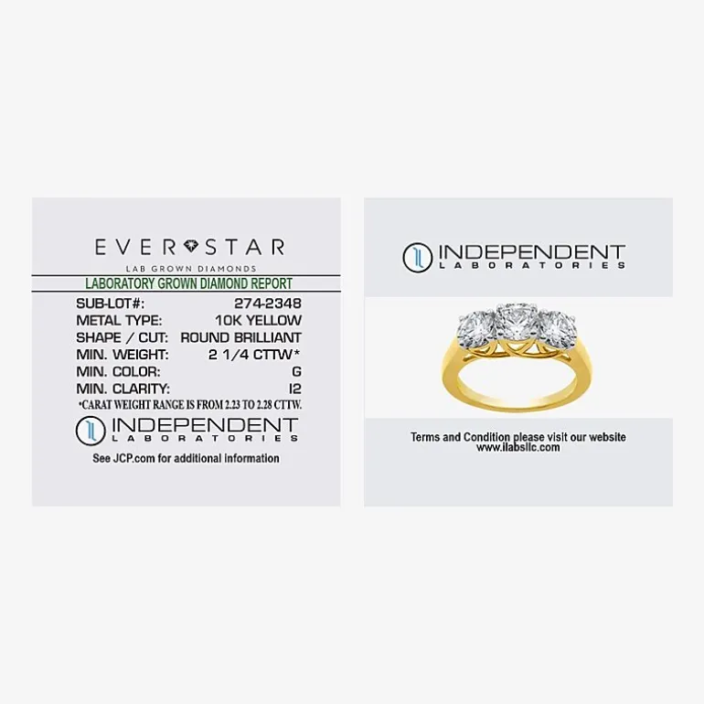 (G / SI1-SI2) Womens 2 1/4 CT. T.W. Lab Grown White Diamond 10K Gold Round 3-Stone Engagement Ring
