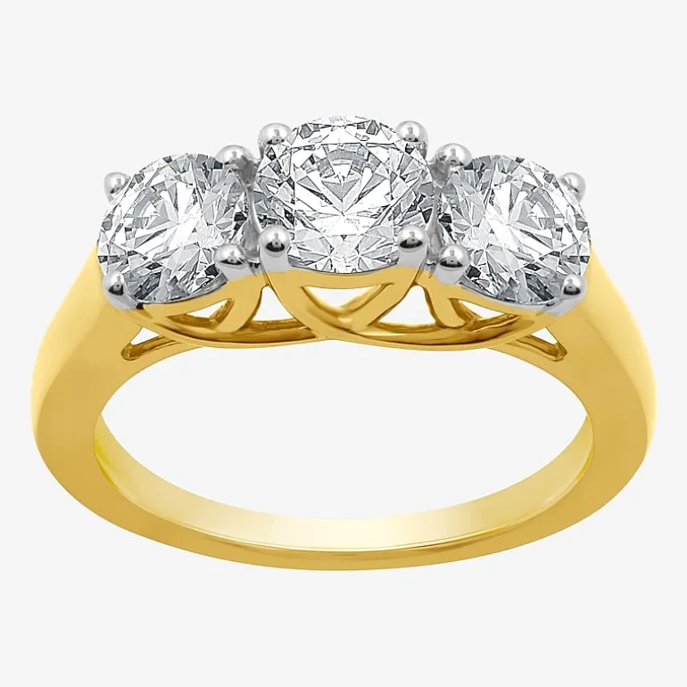 (G / SI1-SI2) Womens 2 1/4 CT. T.W. Lab Grown White Diamond 10K Gold Round 3-Stone Engagement Ring
