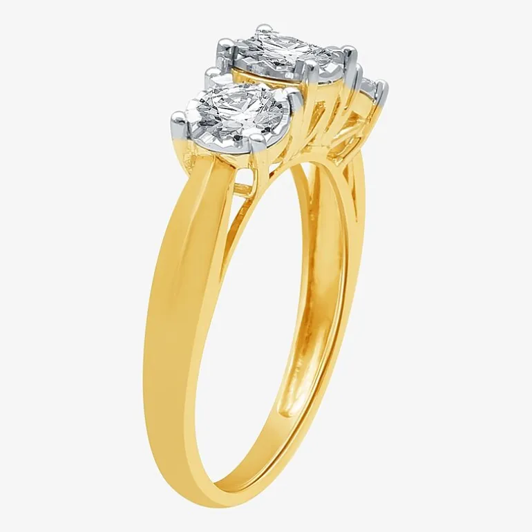 (G / SI1-SI2) Womens 1 CT. T.W. Lab Grown White Diamond 10K Gold Round 3-Stone Engagement Ring
