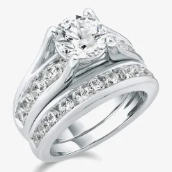 (G / Si1-Si2) Womens 4 CT. T.W. Lab Grown White Diamond 10K Gold Round Side Stone Bridal Set