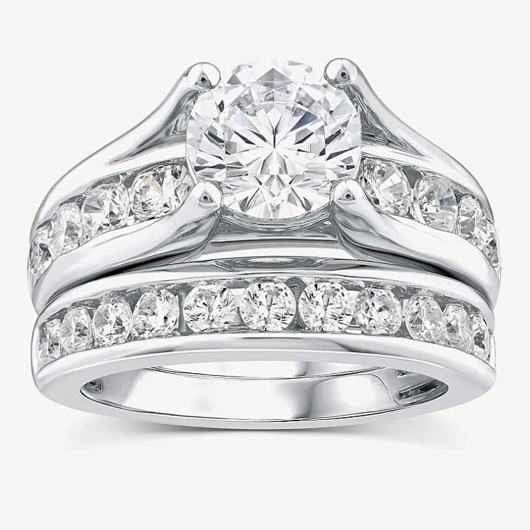 (G / Si1-Si2) Womens 4 CT. T.W. Lab Grown White Diamond 10K Gold Round Side Stone Bridal Set