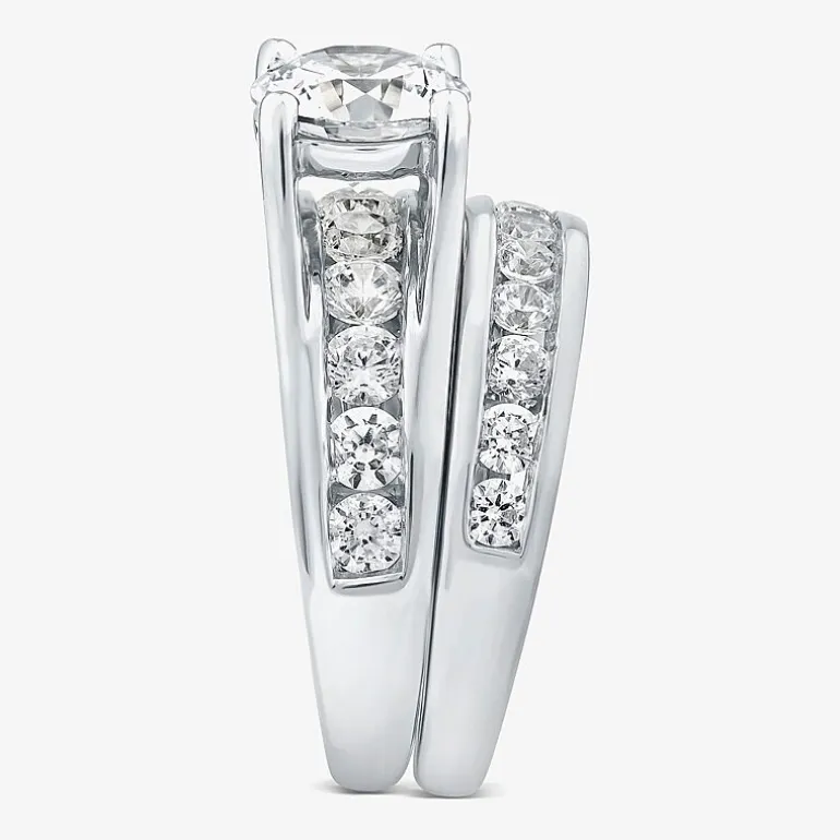 (G / Si1-Si2) Womens 4 CT. T.W. Lab Grown White Diamond 10K Gold Round Side Stone Bridal Set