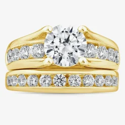 (G / Si1-Si2) Womens 4 CT. T.W. Lab Grown White Diamond 10K Gold Round Side Stone Bridal Set