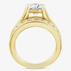(G / Si1-Si2) Womens 4 CT. T.W. Lab Grown White Diamond 10K Gold Round Side Stone Bridal Set