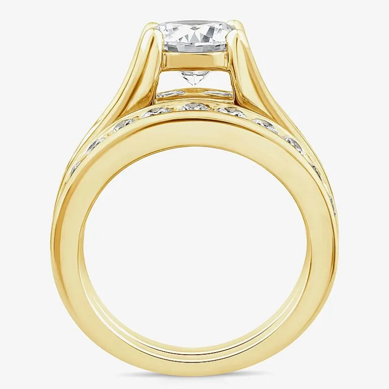 (G / Si1-Si2) Womens 4 CT. T.W. Lab Grown White Diamond 10K Gold Round Side Stone Bridal Set