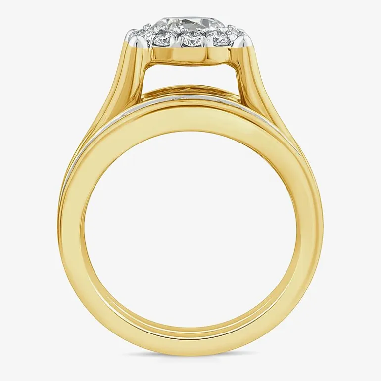 (G / Si1-Si2) Womens 3 CT. T.W. Lab Grown White Diamond 10K Gold Round Side Stone Halo Bridal Set
