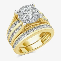 (G / Si1-Si2) Womens 3 CT. T.W. Lab Grown White Diamond 10K Gold Round Side Stone Halo Bridal Set