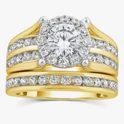 (G / Si1-Si2) Womens 3 CT. T.W. Lab Grown White Diamond 10K Gold Round Side Stone Halo Bridal Set
