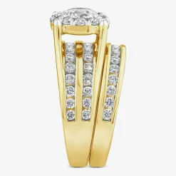 (G / Si1-Si2) Womens 3 CT. T.W. Lab Grown White Diamond 10K Gold Round Side Stone Halo Bridal Set