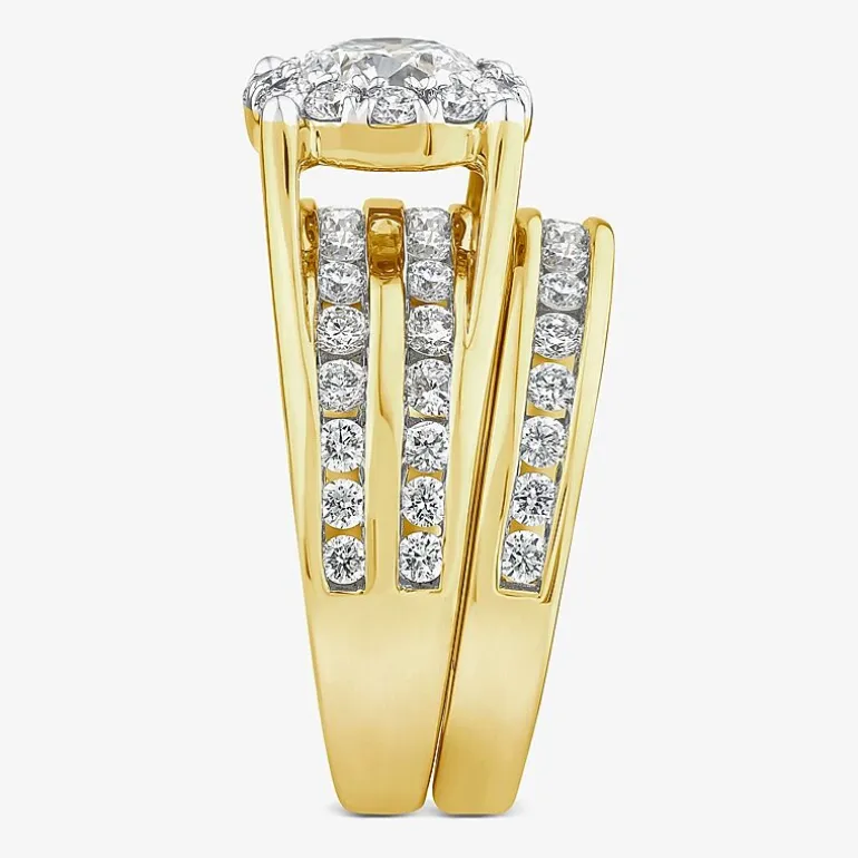 (G / Si1-Si2) Womens 3 CT. T.W. Lab Grown White Diamond 10K Gold Round Side Stone Halo Bridal Set
