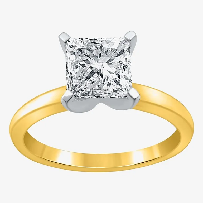 (G / SI2) Womens 2 CT. Lab-Grown White Diamond 14K Gold Princess-cut Solitaire Engagement Ring