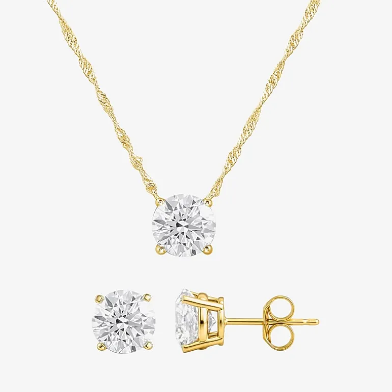 (G/Si1) Womens 3 CT. T.W. Lab Grown White Diamond 10K Gold Round 2-pc. Jewelry Set