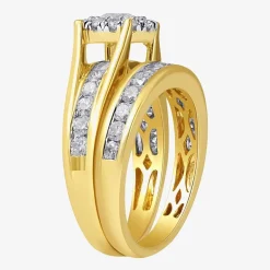 (G, Si2) Womens 2 CT. T.W. Lab Grown White Diamond 10K Gold Round Side Stone Halo Bridal Set