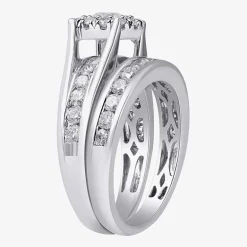 (G, Si2) Womens 2 CT. T.W. Lab Grown White Diamond 10K Gold Round Side Stone Halo Bridal Set