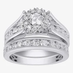 (G, Si2) Womens 2 CT. T.W. Lab Grown White Diamond 10K Gold Round Side Stone Halo Bridal Set