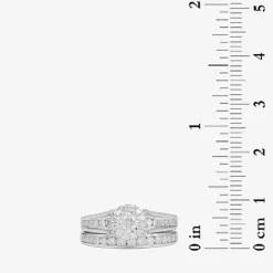 (G, Si2) Womens 1 CT. T.W. Lab Grown White Diamond 10K Gold Round Side Stone Halo Bridal Set
