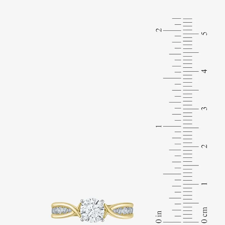 (G / Si2) Womens 1 1/3 CT. T.W. Lab Grown White Diamond 10K Gold Round Side Stone Engagement Ring