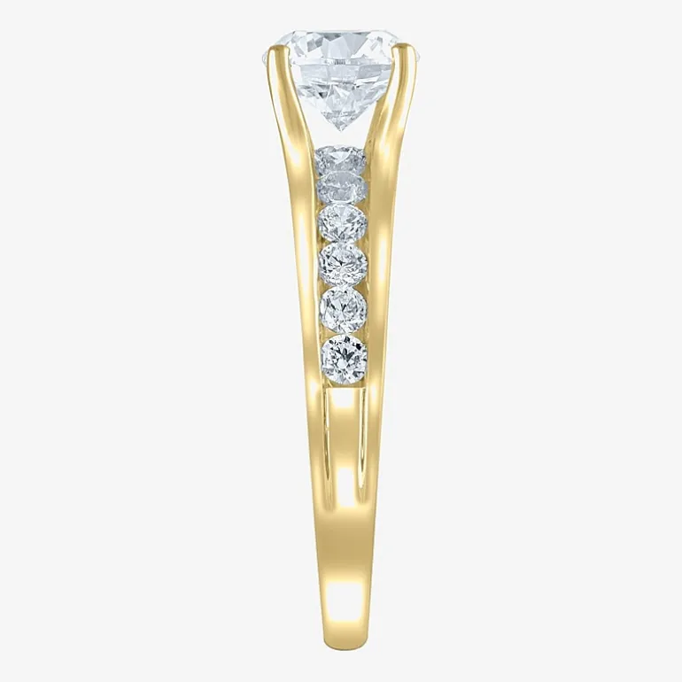 (G / Si2) Womens 2 CT. T.W. Lab Grown White Diamond 10K Gold Round Side Stone Bridal Set