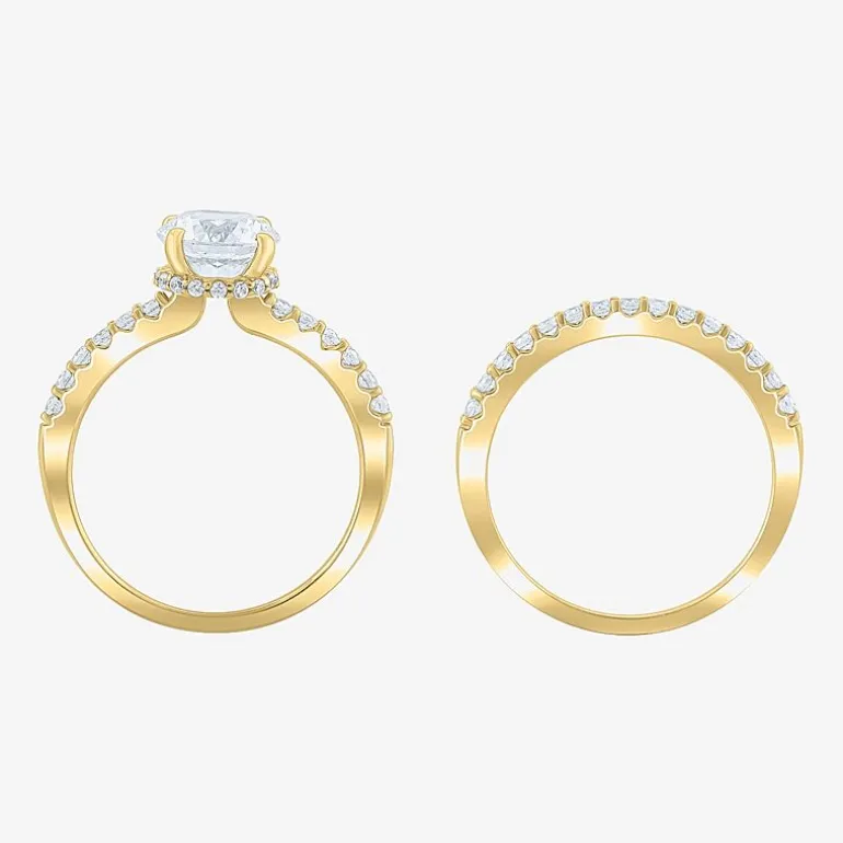 (G / Si2) Womens 2 CT. T.W. Lab Grown White Diamond 10K Gold Round Side Stone Bridal Set